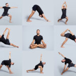 vecteezy a man practices multiple yoga poses including downward dog 51759394