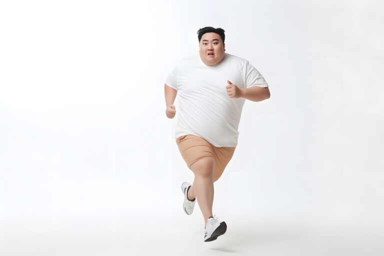 vecteezy ai generated overweight asian man running on white 37351284